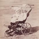 A pushchair on the beach